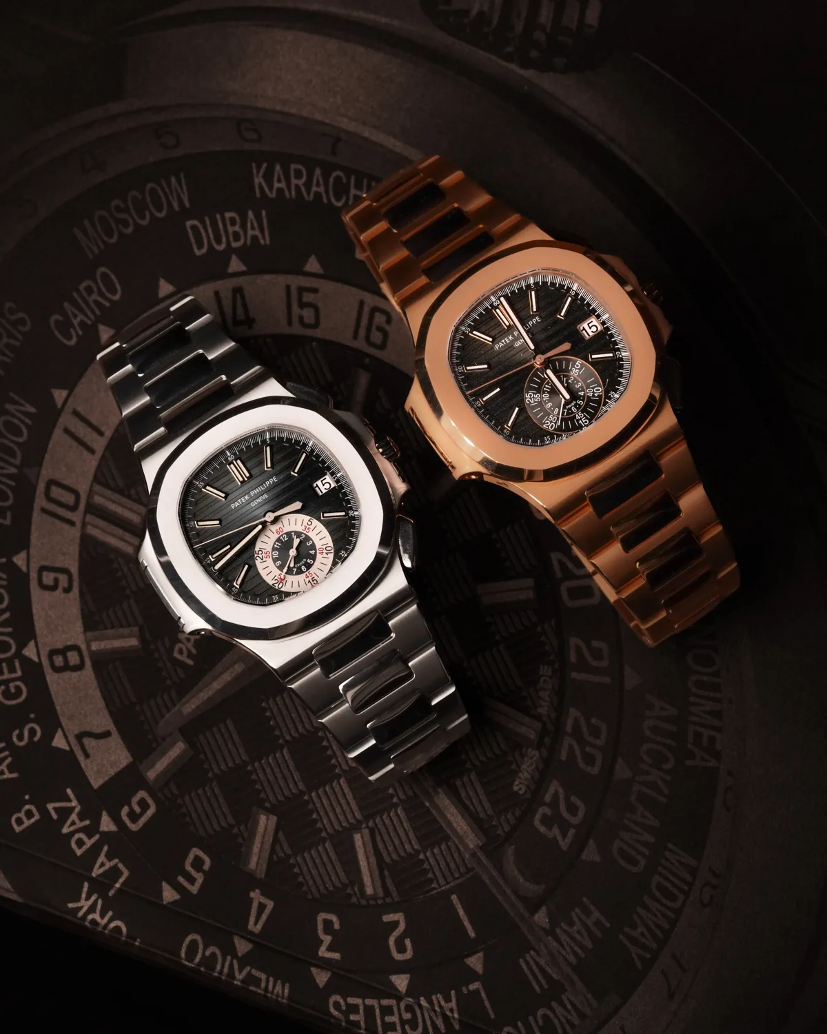 Patek Philippe Nautilus Chronograph Pair, Steel and Rose Gold